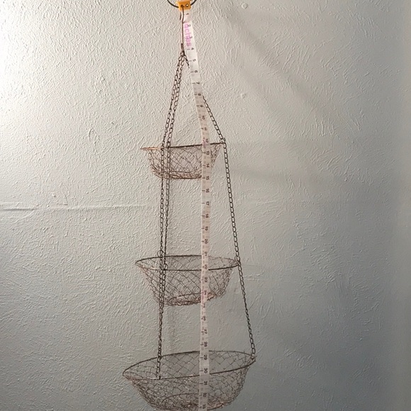 Vintage 3 tier hanging round metal copper color fruit vegetable hanger not hung - Picture 10 of 12